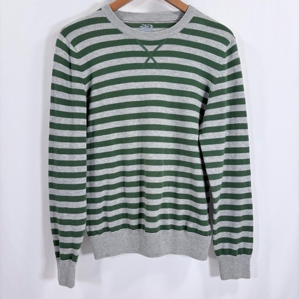 Burton Striped Crewneck Sweater Green Grey Cotton Long Sleeve Mens Sz Small